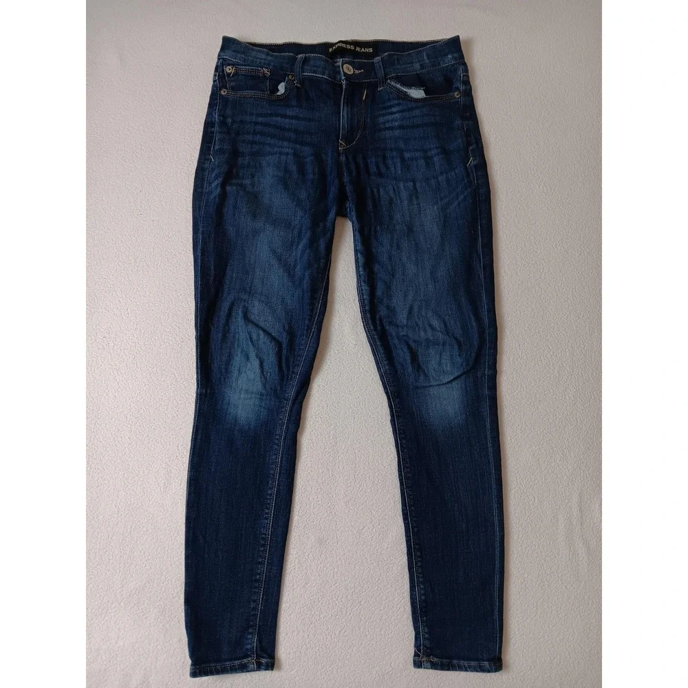 Express Jegging Leggings Womens 6 Blue Denim Stretch Pockets Mid Rise Casual